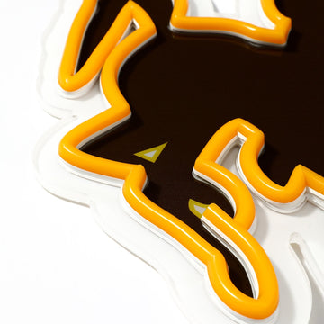 Wyoming Cowboys logo LED neon sign at a side angle