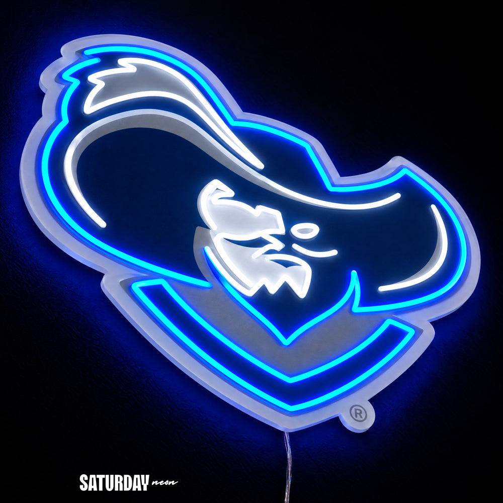 Xavier Musketeers Musketeer LED Neon Sign - 24" x 22.41" close-up - Saturday Neon