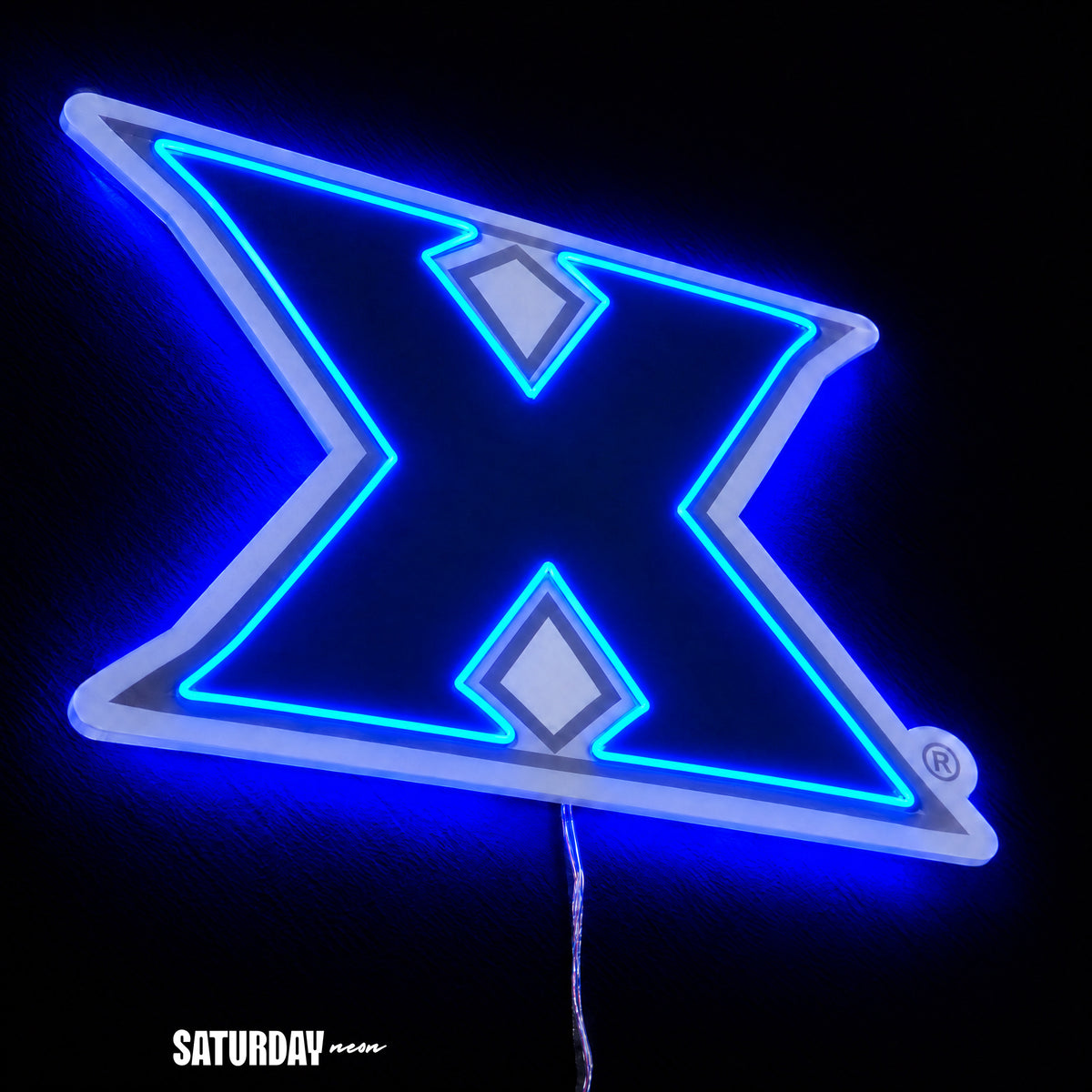 Xavier Musketeers X Primary Mark LED Neon Sign - Max (32" x 25.89") close-up - Saturday Neon