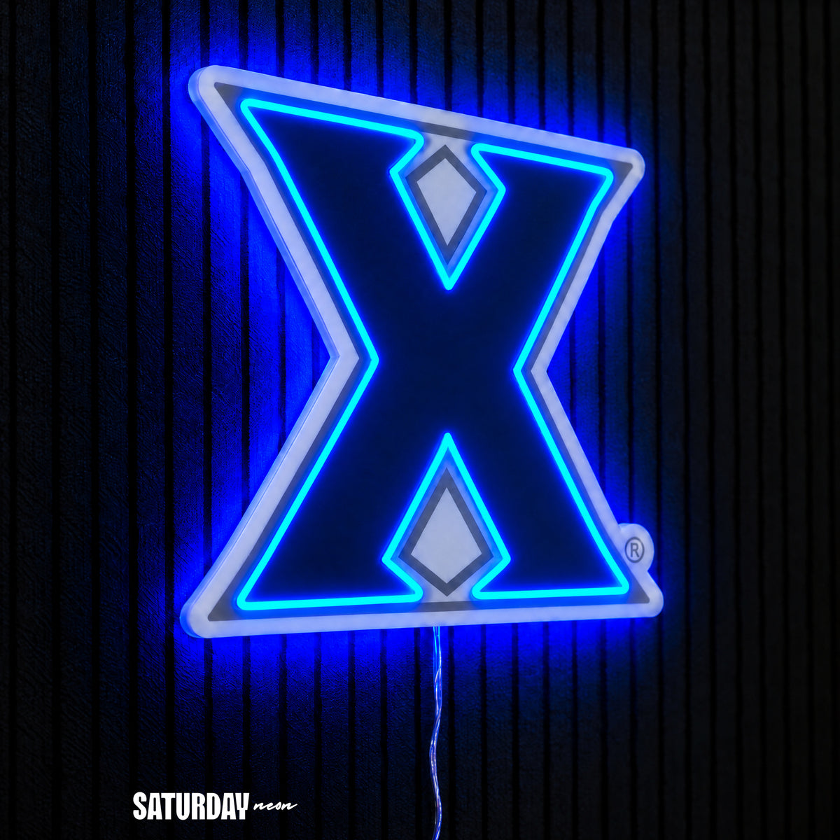 Xavier Musketeers X Primary Mark LED Neon Sign - Max (32" x 25.89") side view - Saturday Neon