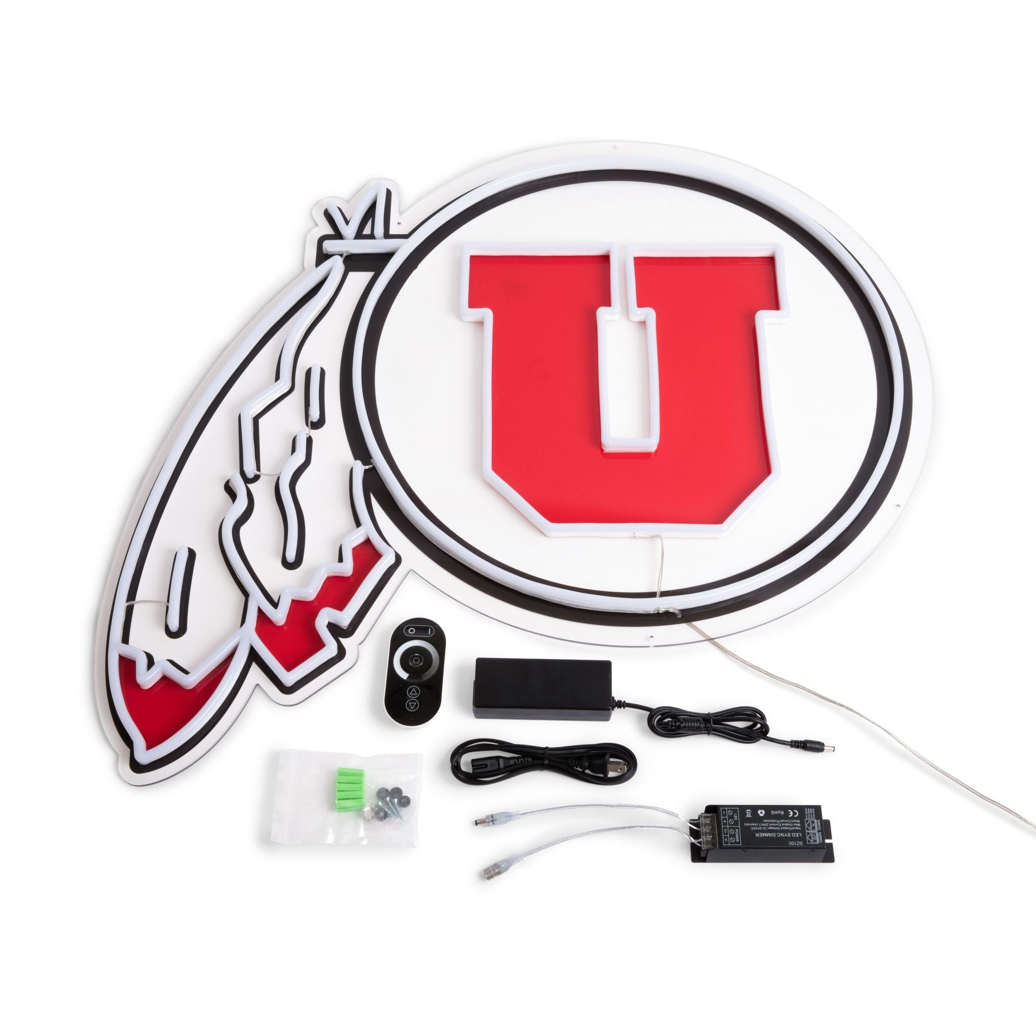 Utah Utes Circle & Feather Logo Neon Sign - Saturday Neon